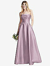 Alt View 1 Thumbnail - Suede Rose Strapless Bias Cuff Bodice Satin Gown with Pockets