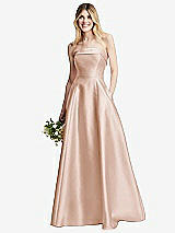 Alt View 1 Thumbnail - Cameo Strapless Bias Cuff Bodice Satin Gown with Pockets