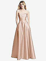 Front View Thumbnail - Cameo Strapless Bias Cuff Bodice Satin Gown with Pockets