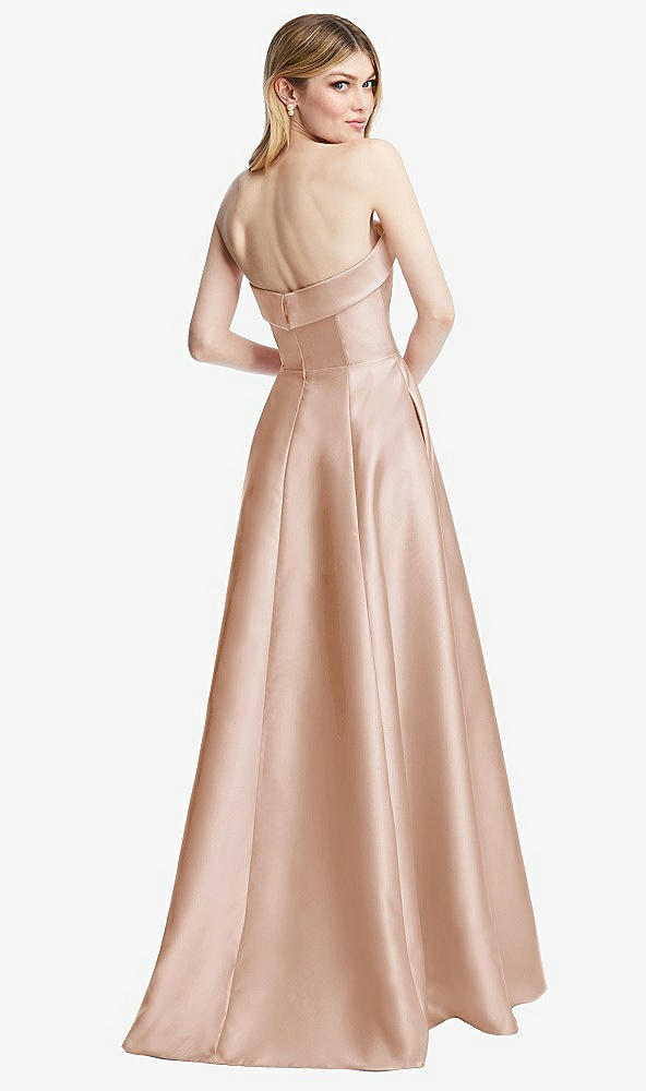 Back View - Cameo Strapless Bias Cuff Bodice Satin Gown with Pockets