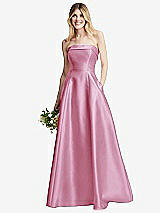 Alt View 1 Thumbnail - Powder Pink Strapless Bias Cuff Bodice Satin Gown with Pockets