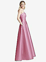 Side View Thumbnail - Powder Pink Strapless Bias Cuff Bodice Satin Gown with Pockets