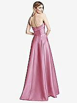Rear View Thumbnail - Powder Pink Strapless Bias Cuff Bodice Satin Gown with Pockets