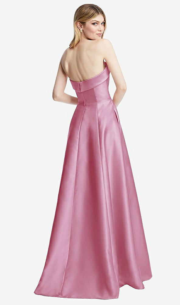 Back View - Powder Pink Strapless Bias Cuff Bodice Satin Gown with Pockets
