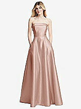 Front View Thumbnail - Toasted Sugar Strapless Bias Cuff Bodice Satin Gown with Pockets