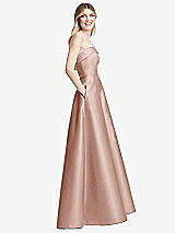 Side View Thumbnail - Toasted Sugar Strapless Bias Cuff Bodice Satin Gown with Pockets