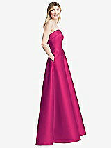 Side View Thumbnail - Think Pink Strapless Bias Cuff Bodice Satin Gown with Pockets