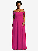 Alt View 2 Thumbnail - Think Pink Off-the-Shoulder Pleated Cap Sleeve A-line Maxi Dress
