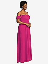Alt View 3 Thumbnail - Think Pink Off-the-Shoulder Pleated Cap Sleeve A-line Maxi Dress
