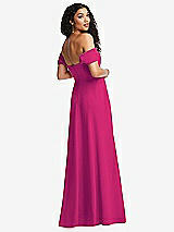 Rear View Thumbnail - Think Pink Off-the-Shoulder Pleated Cap Sleeve A-line Maxi Dress