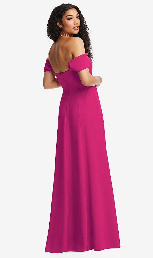 Back View - Think Pink Off-the-Shoulder Pleated Cap Sleeve A-line Maxi Dress