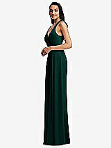 Side View Thumbnail - Evergreen Pleated V-Neck Closed Back Trumpet Gown with Draped Front Slit