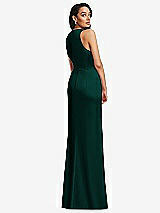 Rear View Thumbnail - Evergreen Pleated V-Neck Closed Back Trumpet Gown with Draped Front Slit
