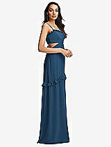 Side View Thumbnail - Dusk Blue Ruffle-Trimmed Cutout Tie-Back Maxi Dress with Tiered Skirt