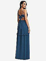 Rear View Thumbnail - Dusk Blue Ruffle-Trimmed Cutout Tie-Back Maxi Dress with Tiered Skirt