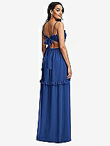 Rear View Thumbnail - Classic Blue Ruffle-Trimmed Cutout Tie-Back Maxi Dress with Tiered Skirt
