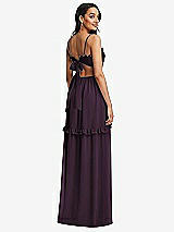 Rear View Thumbnail - Aubergine Ruffle-Trimmed Cutout Tie-Back Maxi Dress with Tiered Skirt