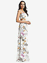 Side View Thumbnail - Butterfly Botanica Ivory Ruffle-Trimmed Cutout Tie-Back Maxi Dress with Tiered Skirt