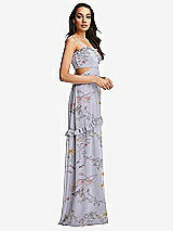 Side View Thumbnail - Butterfly Botanica Silver Dove Ruffle-Trimmed Cutout Tie-Back Maxi Dress with Tiered Skirt