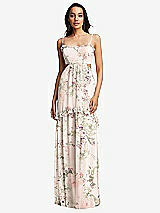 Front View Thumbnail - Blush Garden Ruffle-Trimmed Cutout Tie-Back Maxi Dress with Tiered Skirt