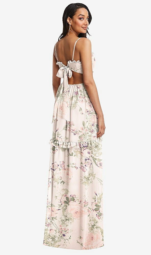 Back View - Blush Garden Ruffle-Trimmed Cutout Tie-Back Maxi Dress with Tiered Skirt