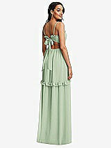 Rear View Thumbnail - Celadon Ruffle-Trimmed Cutout Tie-Back Maxi Dress with Tiered Skirt