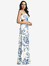 Side View Thumbnail - Cottage Rose Dusk Blue Ruffle-Trimmed Cutout Tie-Back Maxi Dress with Tiered Skirt
