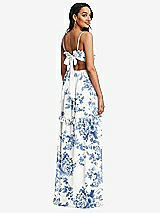 Rear View Thumbnail - Cottage Rose Dusk Blue Ruffle-Trimmed Cutout Tie-Back Maxi Dress with Tiered Skirt
