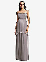 Front View Thumbnail - Cashmere Gray Ruffle-Trimmed Cutout Tie-Back Maxi Dress with Tiered Skirt