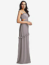 Side View Thumbnail - Cashmere Gray Ruffle-Trimmed Cutout Tie-Back Maxi Dress with Tiered Skirt