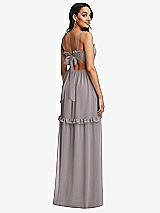 Rear View Thumbnail - Cashmere Gray Ruffle-Trimmed Cutout Tie-Back Maxi Dress with Tiered Skirt