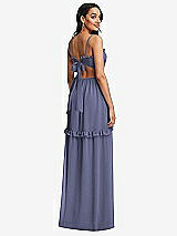 Rear View Thumbnail - French Blue Ruffle-Trimmed Cutout Tie-Back Maxi Dress with Tiered Skirt