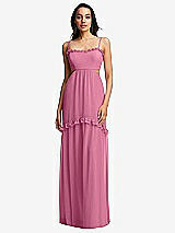Front View Thumbnail - Orchid Pink Ruffle-Trimmed Cutout Tie-Back Maxi Dress with Tiered Skirt