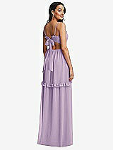 Rear View Thumbnail - Pale Purple Ruffle-Trimmed Cutout Tie-Back Maxi Dress with Tiered Skirt