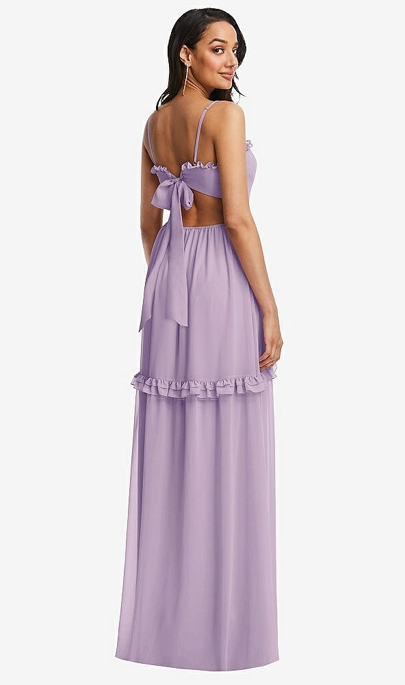 Back View - Pale Purple Ruffle-Trimmed Cutout Tie-Back Maxi Dress with Tiered Skirt