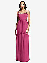 Front View Thumbnail - Tea Rose Ruffle-Trimmed Cutout Tie-Back Maxi Dress with Tiered Skirt
