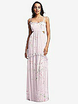 Front View Thumbnail - Watercolor Print Ruffle-Trimmed Cutout Tie-Back Maxi Dress with Tiered Skirt