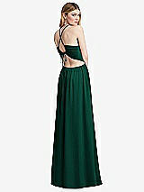 Rear View Thumbnail - Hunter Green Halter Cross-Strap Gathered Tie-Back Cutout Maxi Dress