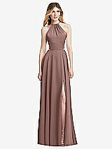 Front View Thumbnail - Sienna Halter Cross-Strap Gathered Tie-Back Cutout Maxi Dress