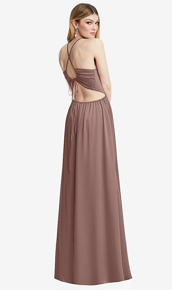 Back View - Sienna Halter Cross-Strap Gathered Tie-Back Cutout Maxi Dress