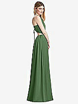 Side View Thumbnail - Vineyard Green Halter Cross-Strap Gathered Tie-Back Cutout Maxi Dress