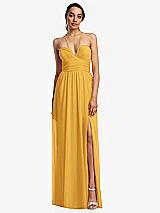 Front View Thumbnail - NYC Yellow Plunging V-Neck Criss Cross Strap Back Maxi Dress