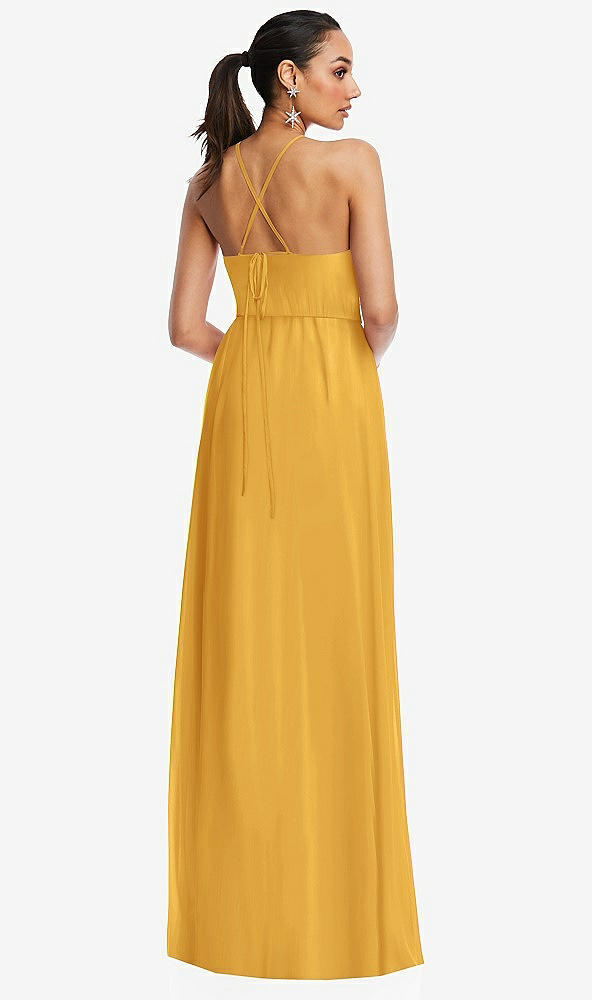 Back View - NYC Yellow Plunging V-Neck Criss Cross Strap Back Maxi Dress