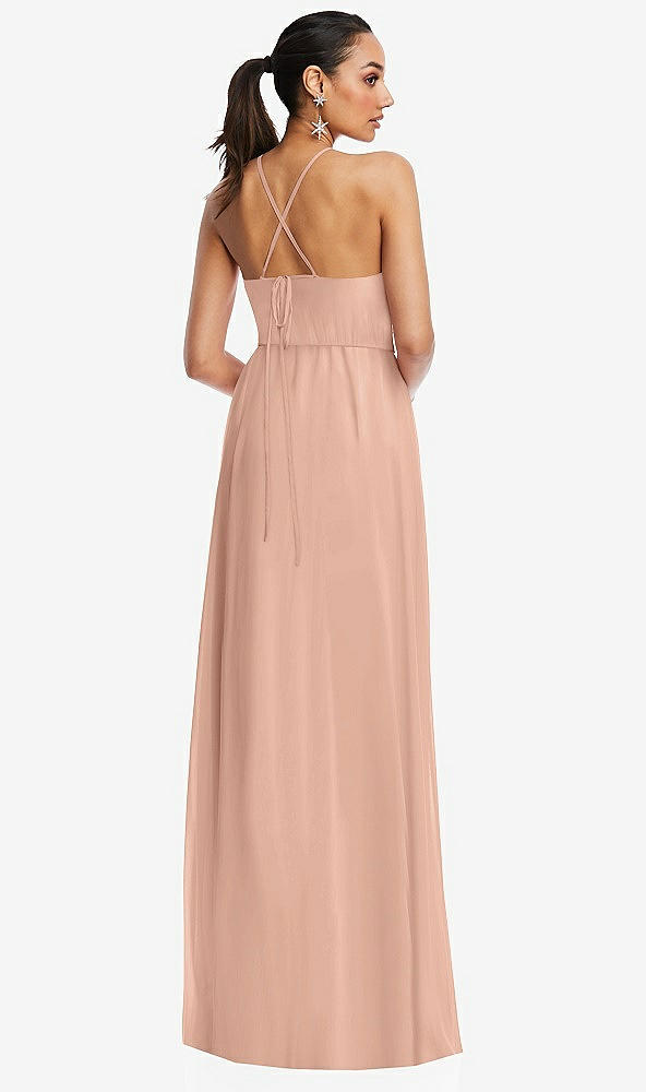 Back View - Pale Peach Plunging V-Neck Criss Cross Strap Back Maxi Dress