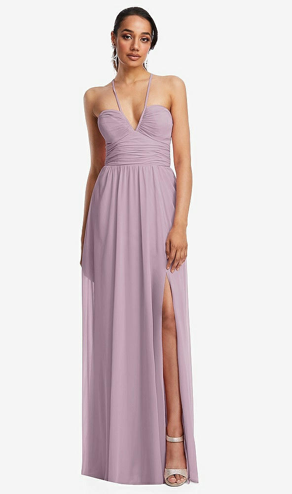 Front View - Suede Rose Plunging V-Neck Criss Cross Strap Back Maxi Dress