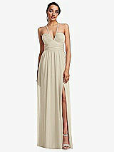 Front View Thumbnail - Champagne Plunging V-Neck Criss Cross Strap Back Maxi Dress