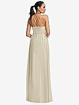 Rear View Thumbnail - Champagne Plunging V-Neck Criss Cross Strap Back Maxi Dress
