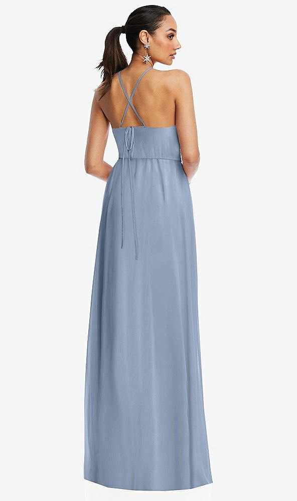 Back View - Cloudy Plunging V-Neck Criss Cross Strap Back Maxi Dress