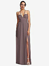 Front View Thumbnail - French Truffle Plunging V-Neck Criss Cross Strap Back Maxi Dress