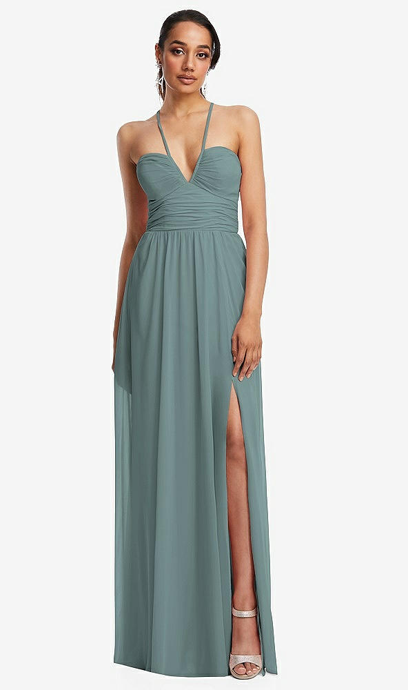 Front View - Icelandic Plunging V-Neck Criss Cross Strap Back Maxi Dress